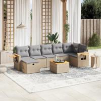 8-delige Loungeset met kussens poly rattan gemengd beige - thumbnail