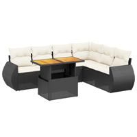 7-delige Loungeset met kussens poly rattan zwart - thumbnail