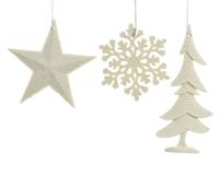 10 stuks! Hanger Kerstbal plastic glitter wit Decoris - Decoris - thumbnail