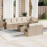 9-delige Loungeset met kussens poly rattan beige - thumbnail