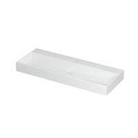 INK United Wastafel Porselein met 1 Kraangat incl. Porseleinen Click Plug en Verborgen Overloop Systeem - 1200x450x110 mm - Glans Wit - thumbnail