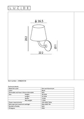 Lucide - JUSTIN - Wandlamp - 27888/07