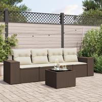 5-delige Loungeset met kussens poly rattan bruin - thumbnail