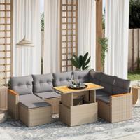8-delige Loungeset met kussens poly rattan beige - thumbnail