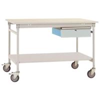 Manuflex TP5341.7035 Compleet bijzettafel basismobiel met melamine schijf + enkele lade, bxdxh: 1250 x 800 x 850 mm Grijs-wit (RAL 7035) - thumbnail