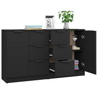 Dressoirs 2 st 60x30x70 cm bewerkt hout zwart - thumbnail