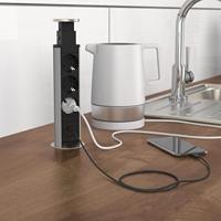 E1 inschuifbare stekkerdoos, 3-voudig stopcontact en 2 x USB inbouw stekkerdoos geschikt voor keuken, woonkamer en kantoor multifunctionele stekkerdoos met 3 standaard stopcontacten, 2 USB-poorte - thumbnail