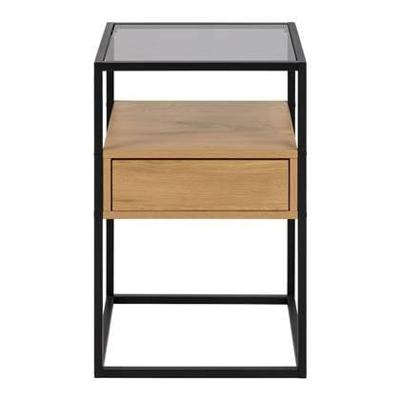 Bendt Nachtkastje 'Maikel' Eiken en glas, kleur Zwart / Eiken