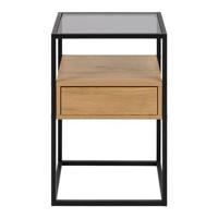 Bendt Nachtkastje 'Maikel' Eiken en glas, kleur Zwart / Eiken - thumbnail