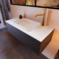 Badkamermeubelset Mondiaz Erin 100 cm met 1 Lade met RIDGE Wastafel Midden Talc met 1 kraangat Greeploos Mat Antracite - thumbnail