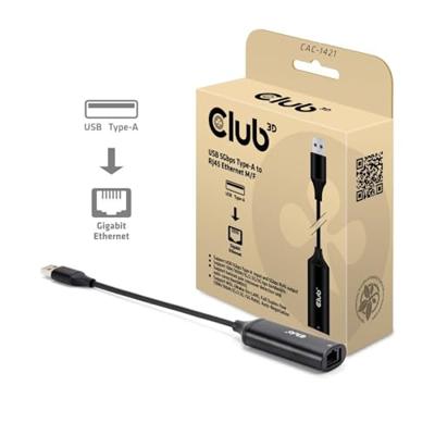 club3D CAC-1421 USB 3.2 Gen 1 (USB 3.0) / RJ45 Adapter [1x USB-A-stekker - 1x RJ45-bus] Zwart 12 cm