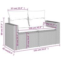 9-delige Loungeset met kussens poly rattan grijs - thumbnail