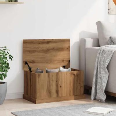 Opbergbox 70x40x38 cm bewerkt hout artisanaal eikenkleurig Opbergbox 70x40x38 cm bewerkt hout artisanaal eikenkleurig