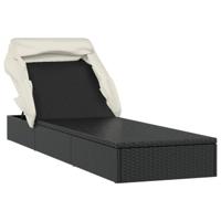 Ligbed met inklapbaar dak 213x63x97 cm poly rattan zwart - thumbnail