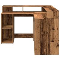Bureau met LED-verlichting 130x130x91 cm bewerkt hout oud hout - thumbnail