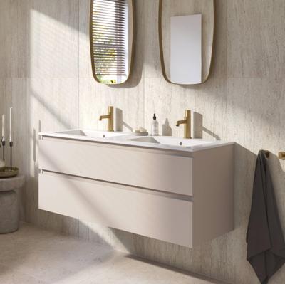 Ben Tendenza badmeubel incl. keramische wastafel met 2 kraangaten 120x46x62cm zand