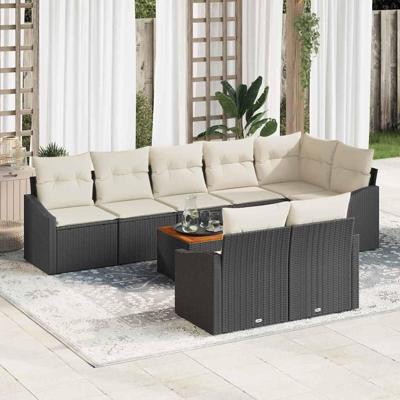 Tuinbankenset met opslag 9 pcs Zwart en Crème poly rattan