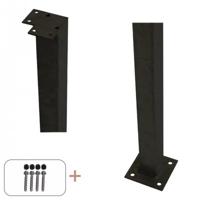 Zwart Stalen Hoekpaal Met Voetplaat Voor Reling - thumbnail