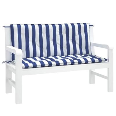 VidaXL Tuinbankkussens 2 st gestreept 120x50x7 cm stof wit en blauw