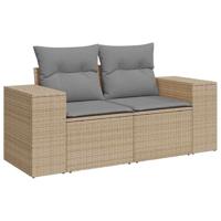 Tuinbank 2-zits met kussens poly rattan beige - thumbnail