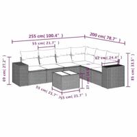 7-delige Loungeset met kussens poly rattan lichtgrijs - thumbnail