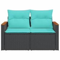 Tuinbank 2-zits met kussens poly rattan zwart - thumbnail