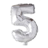 Folie ballon nummer '5' zilver 40cm - thumbnail