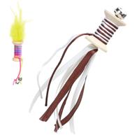 Nobleza Kattenspeeltje - Houten katrol met lint en veren - thumbnail