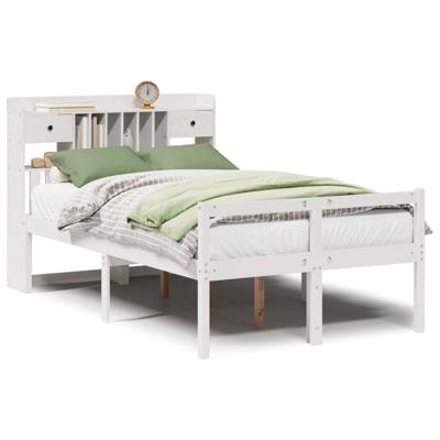 Bed met boekenkast zonder matras grenenhout wit 140x190 cm