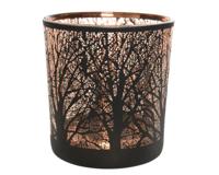 Decoris Theelichthouder boom glas zwart 8cm - thumbnail
