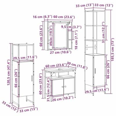Badkamermeubelset met plank Wandgemonteerd Anders met opslag met de deur met spiegel 4 pcs Sonoma eiken