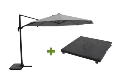 Grote Zweefparasol Virgo Antraciet 3,5M met verrijdbare 90kg voet
