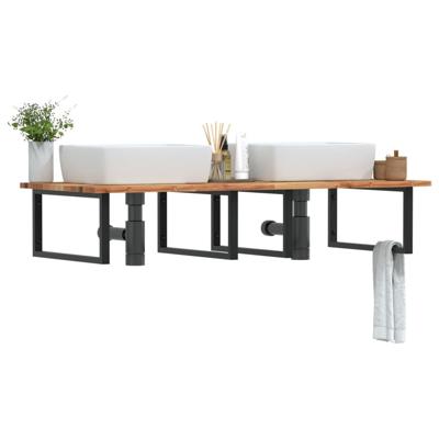 Badkamer wandschap staal en massief acaciahout