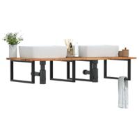 Badkamer wandschap staal en massief acaciahout - thumbnail