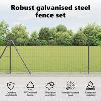 VidaXL Hek met paal grijs 0,8 x 10 m staal en pvc - thumbnail