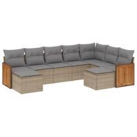 9-delige Loungeset met kussens poly rattan beige - thumbnail