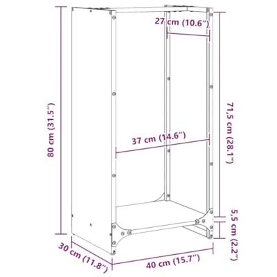Brandhoutrek 40x30x80 cm roestvrij staal