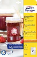 Avery-Zweckform 5080 Universele etiketten Ø 40 mm Papier Wit 1 set(s) Weer verwijderbaar Inkjet, Laser (zwart/wit), Laser (kleur) - thumbnail