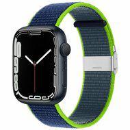 Nylon bandje met klemsluiting - Donkerblauw met groen - Geschikt voor Apple Watch 44mm / 45mm / 46mm / 49mm