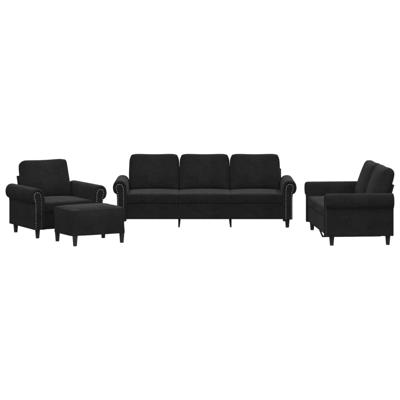 4-delige Loungeset met kussens fluweel zwart