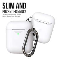 Keybudz Elevate beschermhoes met karabijnhaak voor Apple AirPods Case, etui hoes, hoofdtelefoon oortelefoon accessoires oplaadcase, wit - thumbnail