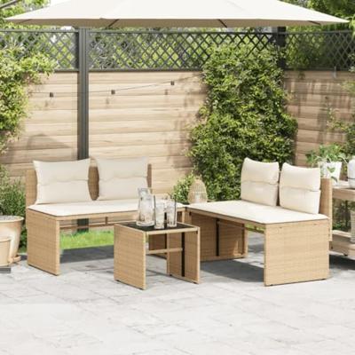 4-delige Loungeset met kussens poly rattan beige 4-delige Loungeset met kussens poly rattan beige
