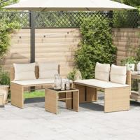 4-delige Loungeset met kussens poly rattan beige - thumbnail