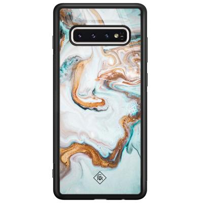 Samsung Galaxy S10 glazen hardcase - Goud blauw marmer