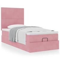 Ottoman bed met matrassen 80x200cm fluweel roze - thumbnail