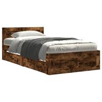 Bedframe met hoofdeinde bewerkt hout gerookt eiken 100x200 cm - thumbnail