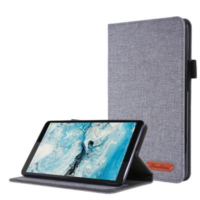 Voor Lenovo Tab M7 Horizontale Flip TPU + Fabric PU Lederen beschermhoes met naamkaartclip(Grijs) Voor Lenovo Tab M7 Horizontale Flip TPU + Fabric PU Lederen beschermhoes met naamkaartclip(Grijs)