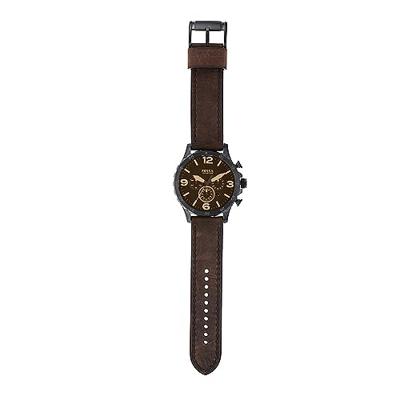Fossil JR1487 Horloge Nate Chrono staal-leder zwart-bruin 50 mm Fossil JR1487 Horloge Nate Chrono staal-leder zwart-bruin 50 mm