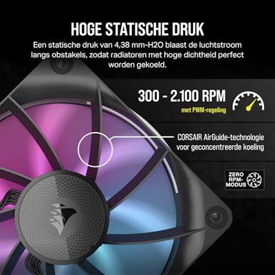 Corsair iCUE LINK RX120 RGB PC-ventilator Zwart (b x h x d) 120 x 120 x 25 mm Incl. LED-verlichting