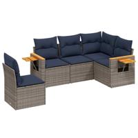 5-delige Loungeset met kussens poly rattan grijs - thumbnail